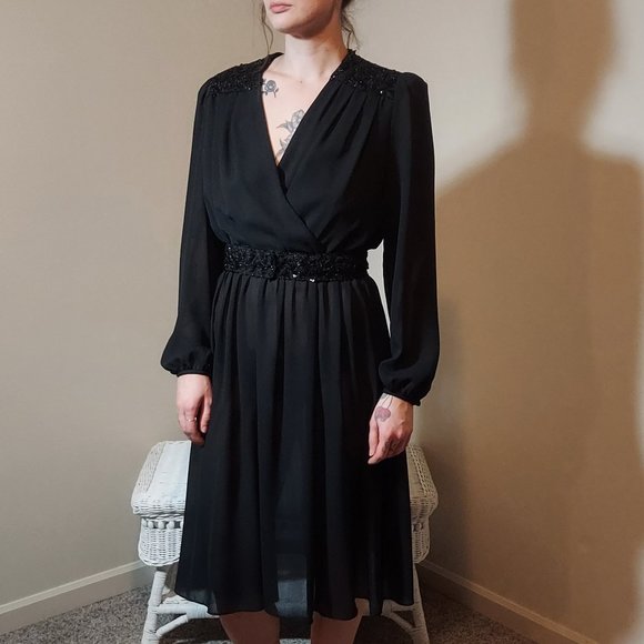 Vintage JT Dress Sequins Shoulders Blouson Dress Size 12 - Picture 1 of 8